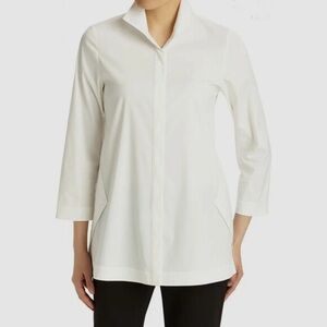 Lafayette 148 Womens White Long Sleeve Marla‎ Tunic Blouse Shirt XL